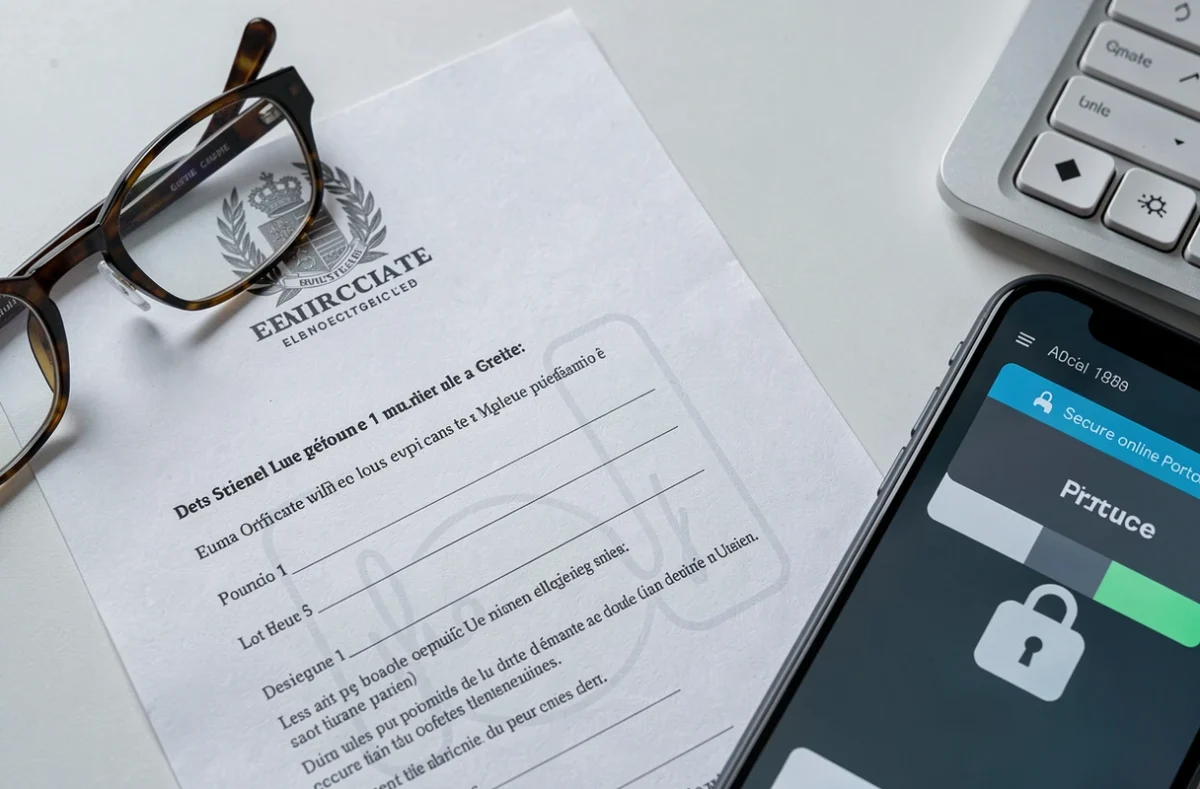 Acte de naissance officiel et notice de protection des données personnelles sur un bureau