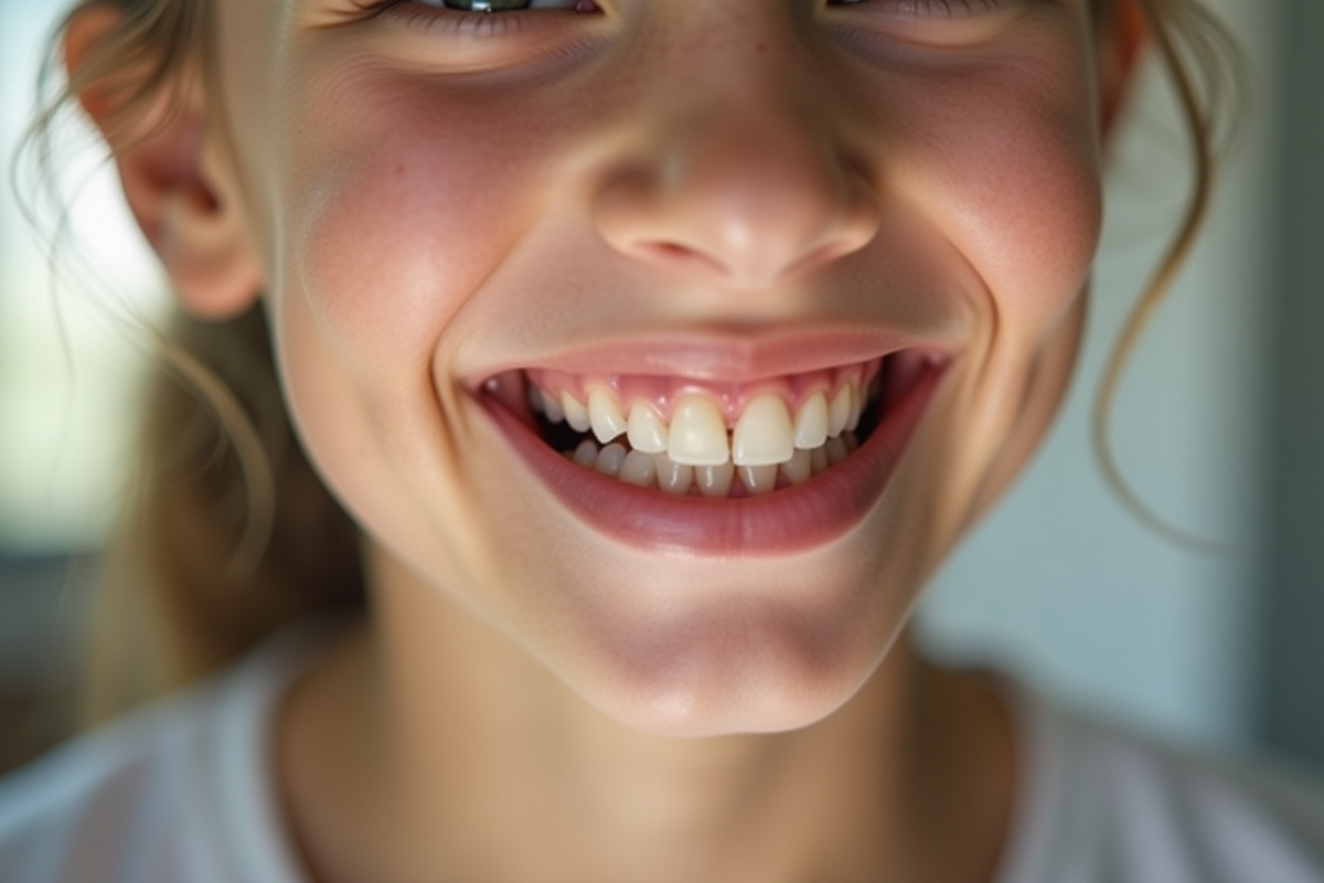 Jeune adolescent souriant montrant ses molaires en croissance
