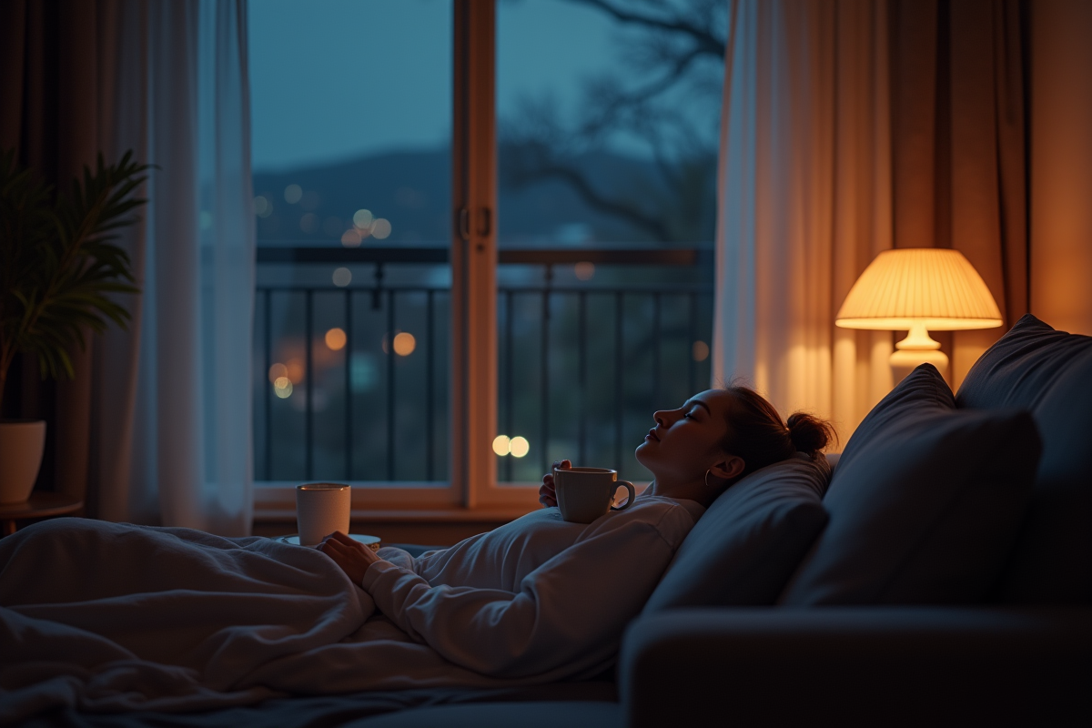 Adulte dans salon moderne préparant une tisane avant de dormir
