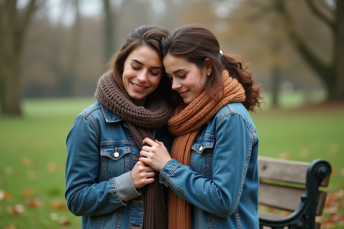 Deux amies se réconfortant dans un parc en pleine nature