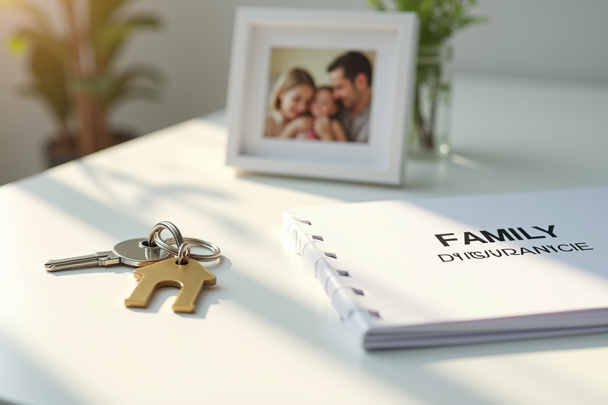 Porte-clés en forme de maison avec photo de famille et dossier d