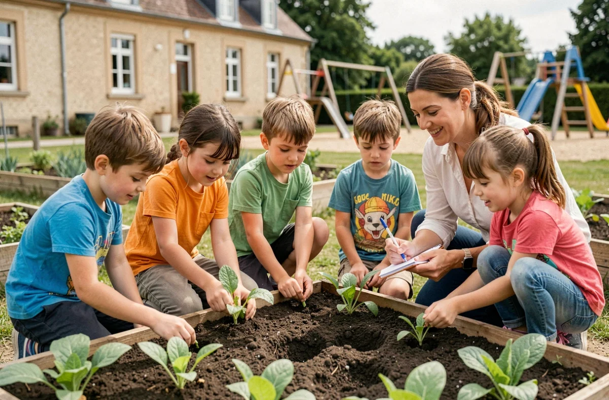 Enfants participant à un atelier jardinage dans le cadre du dispositif Colos Apprenantes dans les Hauts-de-France