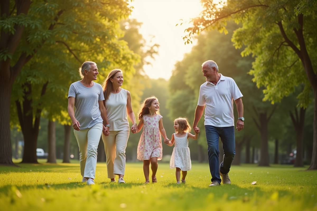 Famille multigeneration dans un parc ensoleille