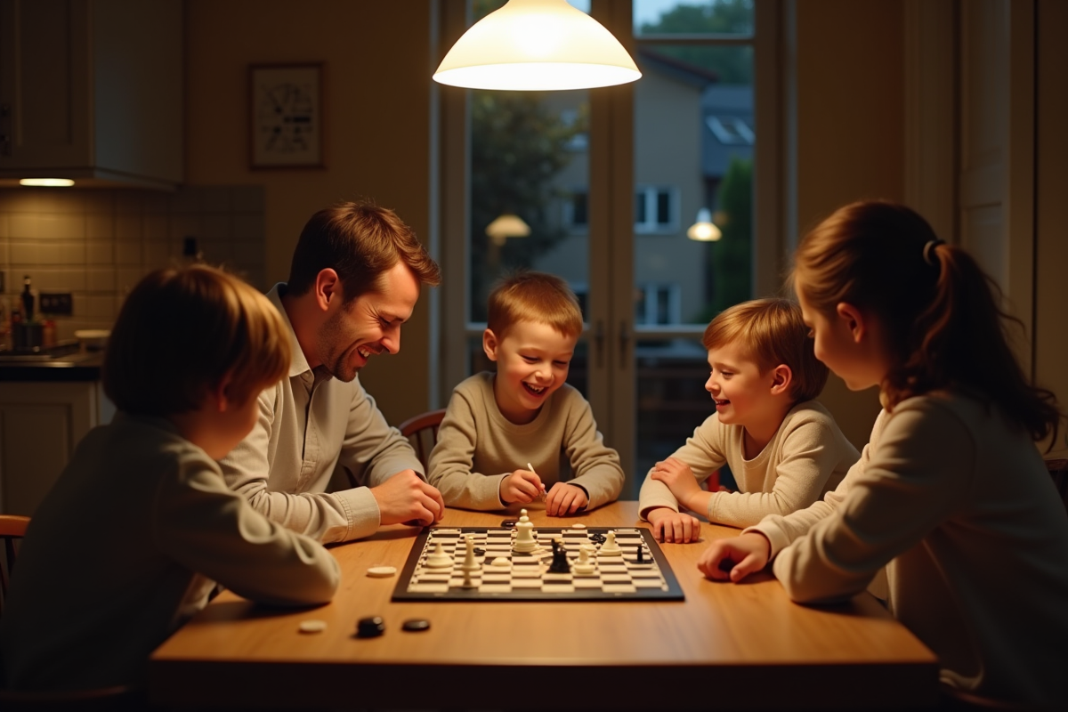 Famille jouant à un jeu de société en famille