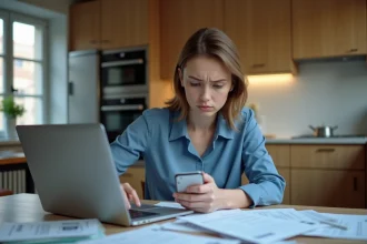 Jeune femme cherchant une assurance à la maison