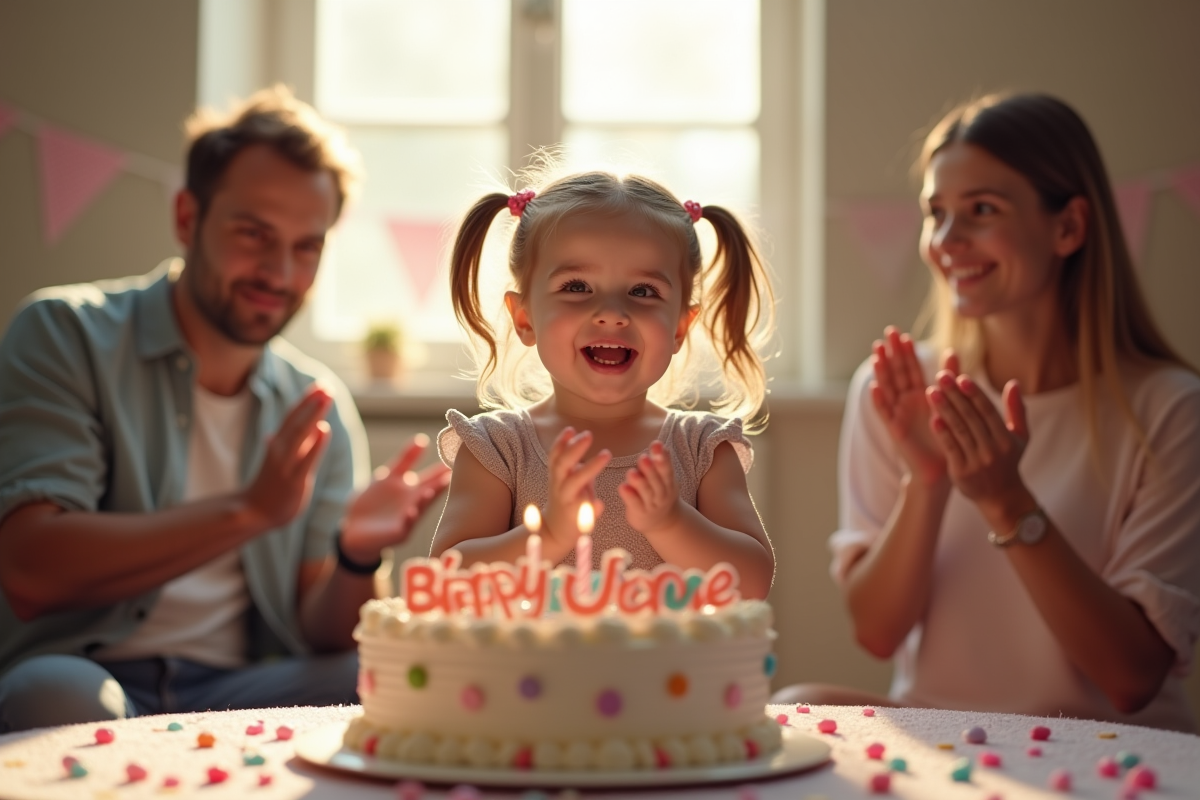 Petite fille applaudissant devant un gâteau d