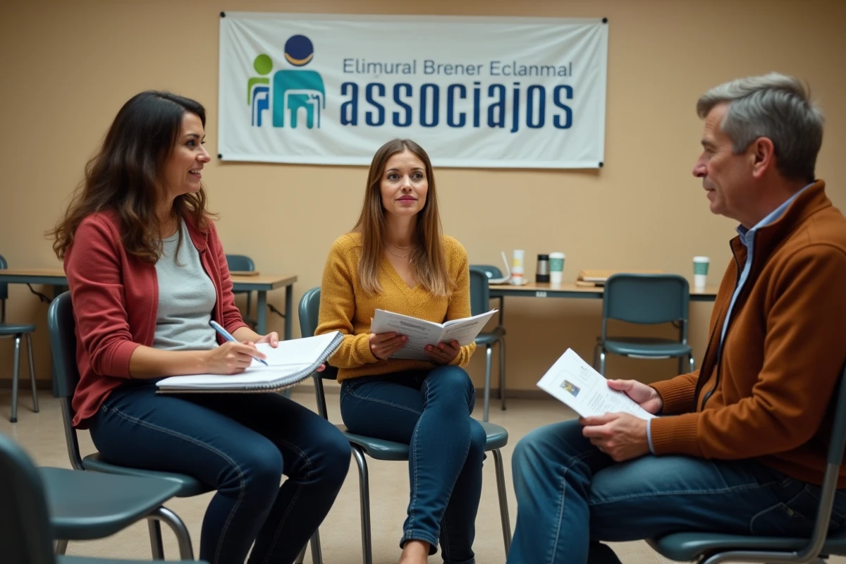 Groupe de parents réunis dans une salle associative pour échanger sur l'inclusion scolaire et le dispositif ULIS