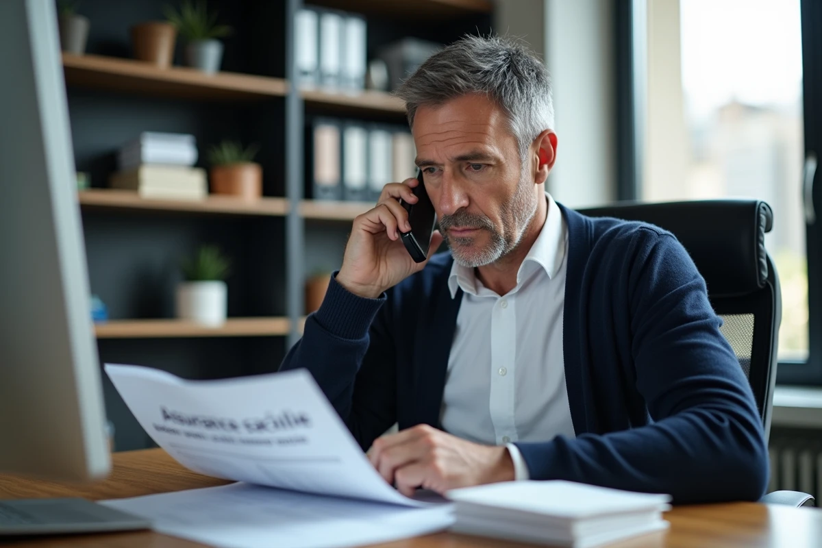 Homme en bureau examinant documents d