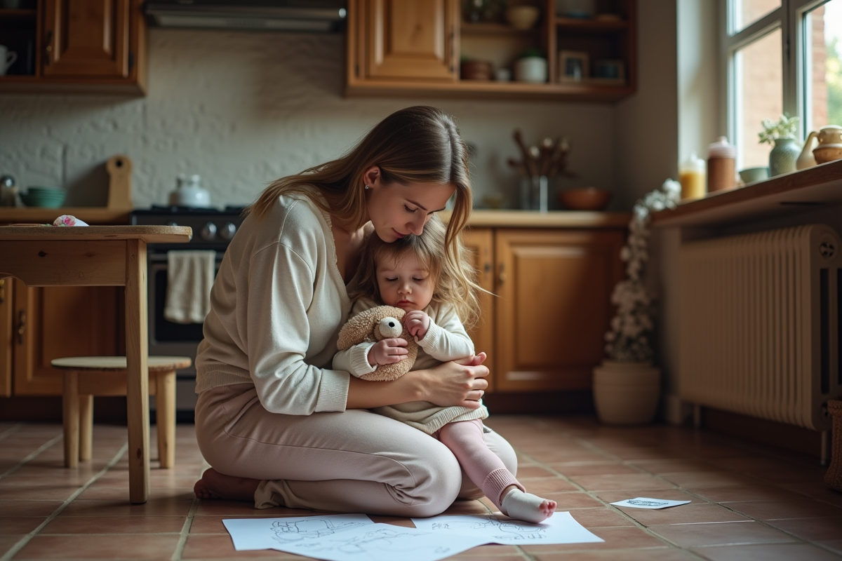 Maman et sa fille dans une cuisine rustique