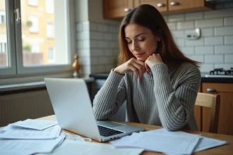 Mère isolée consultant des documents administratifs fiscaux sur son statut de parent isolé et la case T