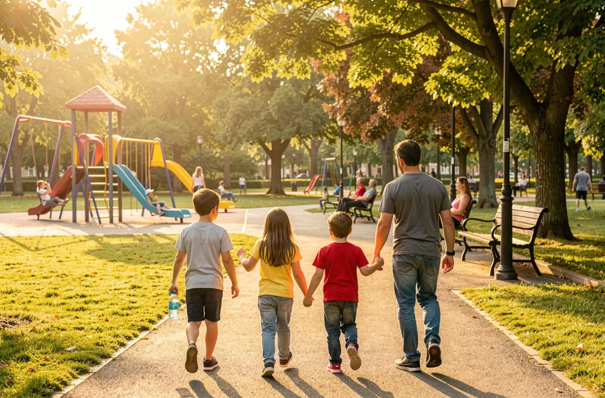 Parents et enfants en sortie dans un parc de loisirs
