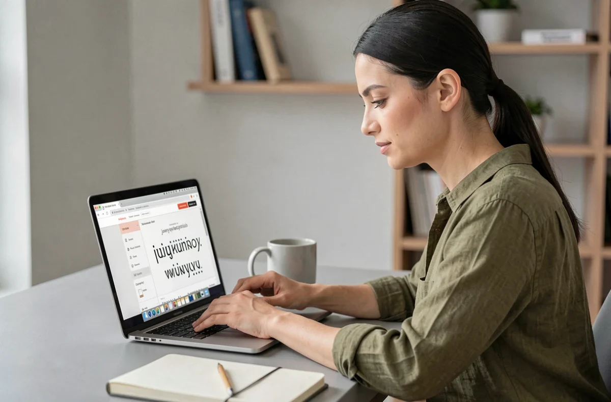 Femme personnalisant une gourmette enfant avec prénom sur un site en ligne depuis son bureau