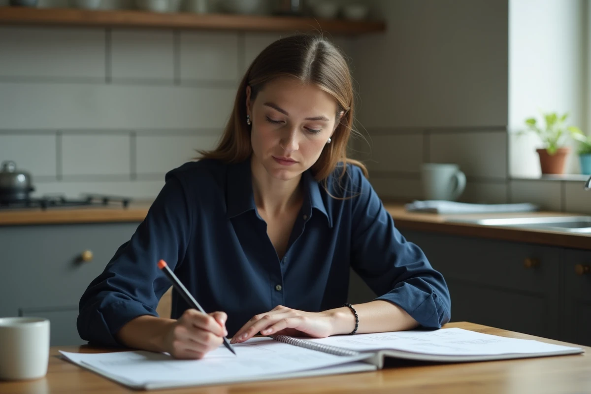 Femme préparant ses documents administratifs avant un rendez-vous de parloir en prison